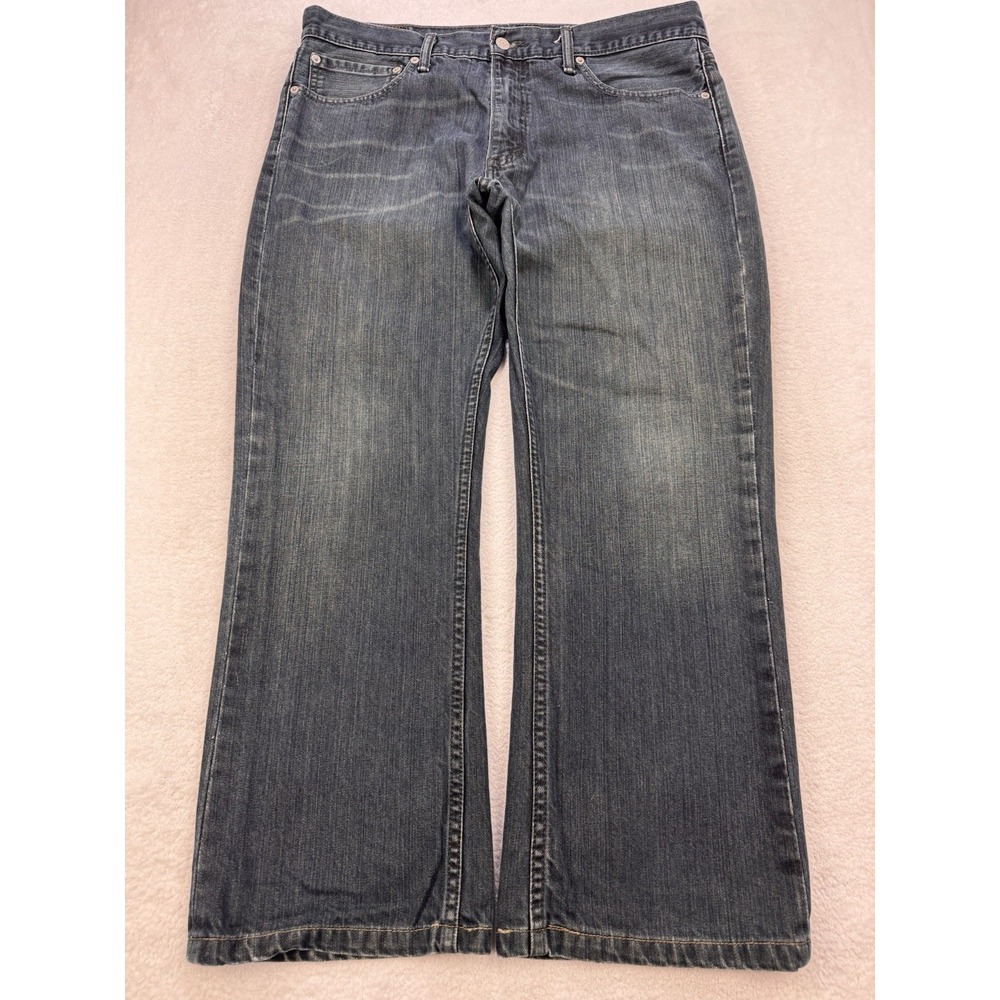 Levis 527 Jeans Men 36x28 Blue Slim Boot Distressed Whisker Denim Western